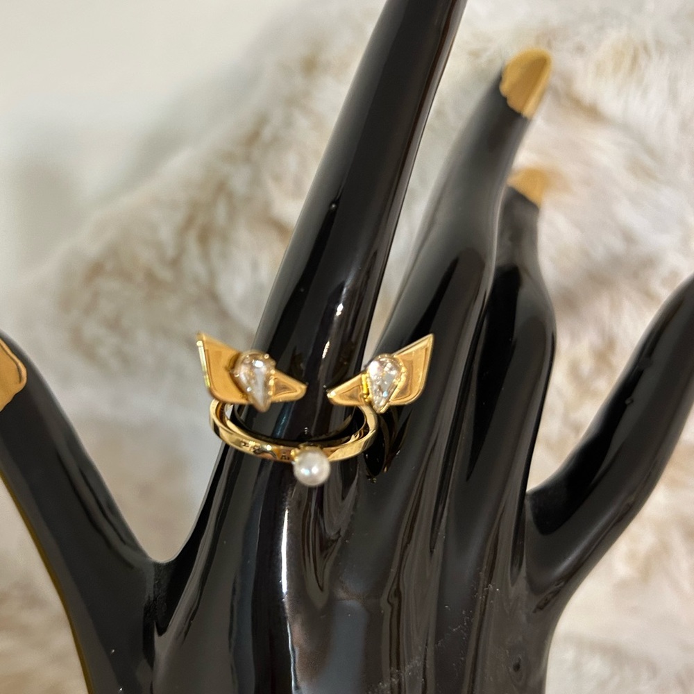 EUC Fendi Women’s Bug Monster Ring with box. Gold tone, crystal & pearl.